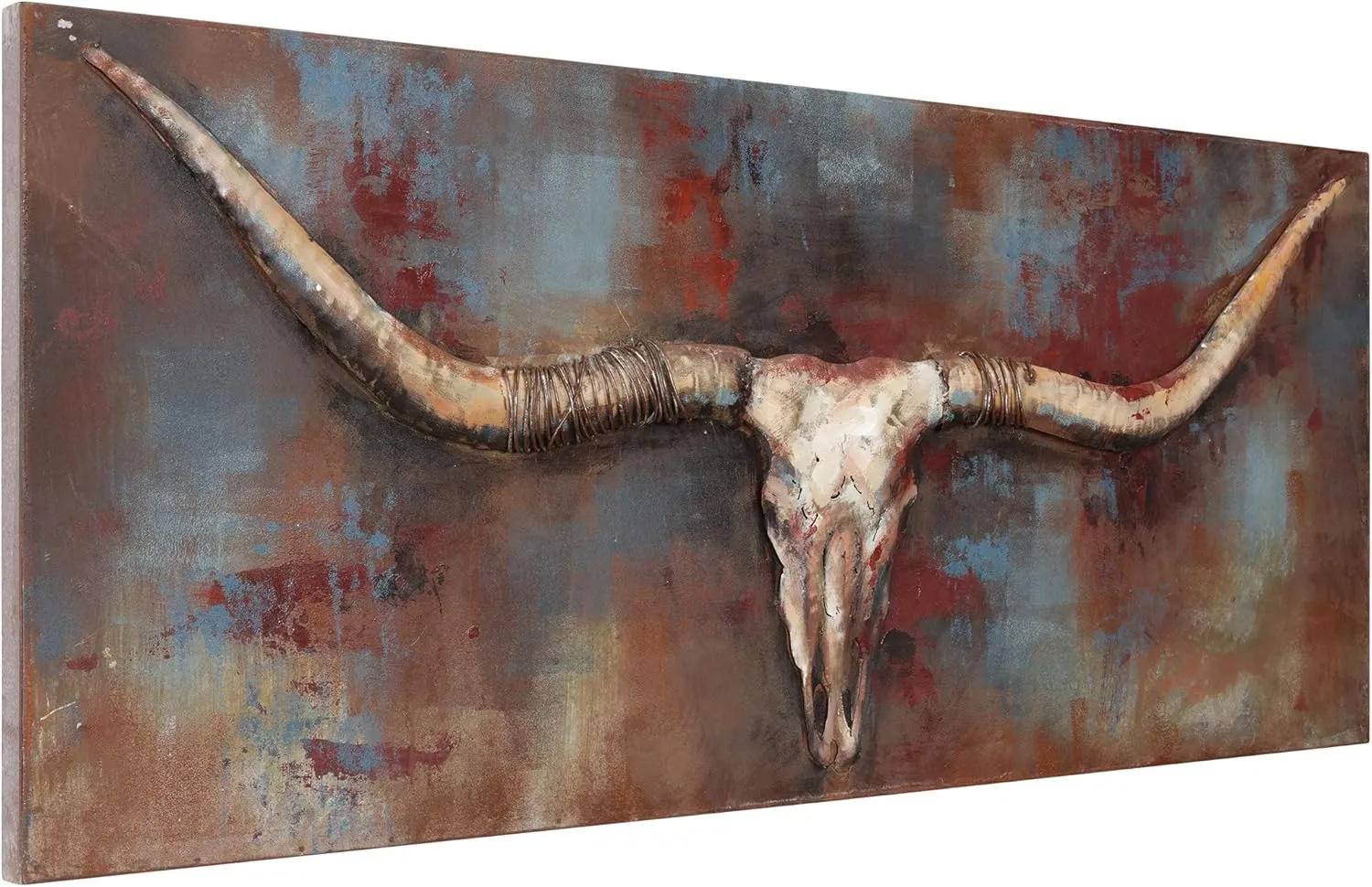 Empire Art Direct Empire Art Long Horn Primo Mixed Media Hand Painted Iron Sculpture Wall Décor, Metallic, 2.40" x 48.00"