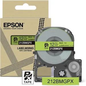 Epson Genuine LABELWORKS 212BMGPX PET (Polyester) Tape Cartridge - Black on Matte Green Designer Craft Label Maker Tape - 1/2" (12MM) Wide, 26'