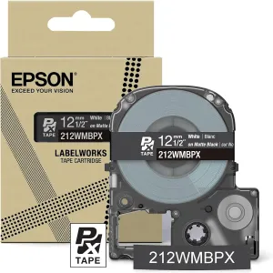 Epson Genuine LABELWORKS 212WMBPX PET (Polyester) Tape Cartridge - White on Black Matte Designer Craft Label Maker Tape - 1/2" (12MM) Wide, 26'
