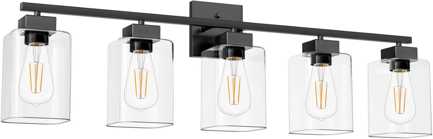 Espird 5 Light Bathroom Vanity Light - Matte Black Bathroom Light Fixtures Square Design & UL Certification, 31 Inch Black Bath Room Lighting Fixtures Over Mirror for Living Room & Bedroom & Restroom