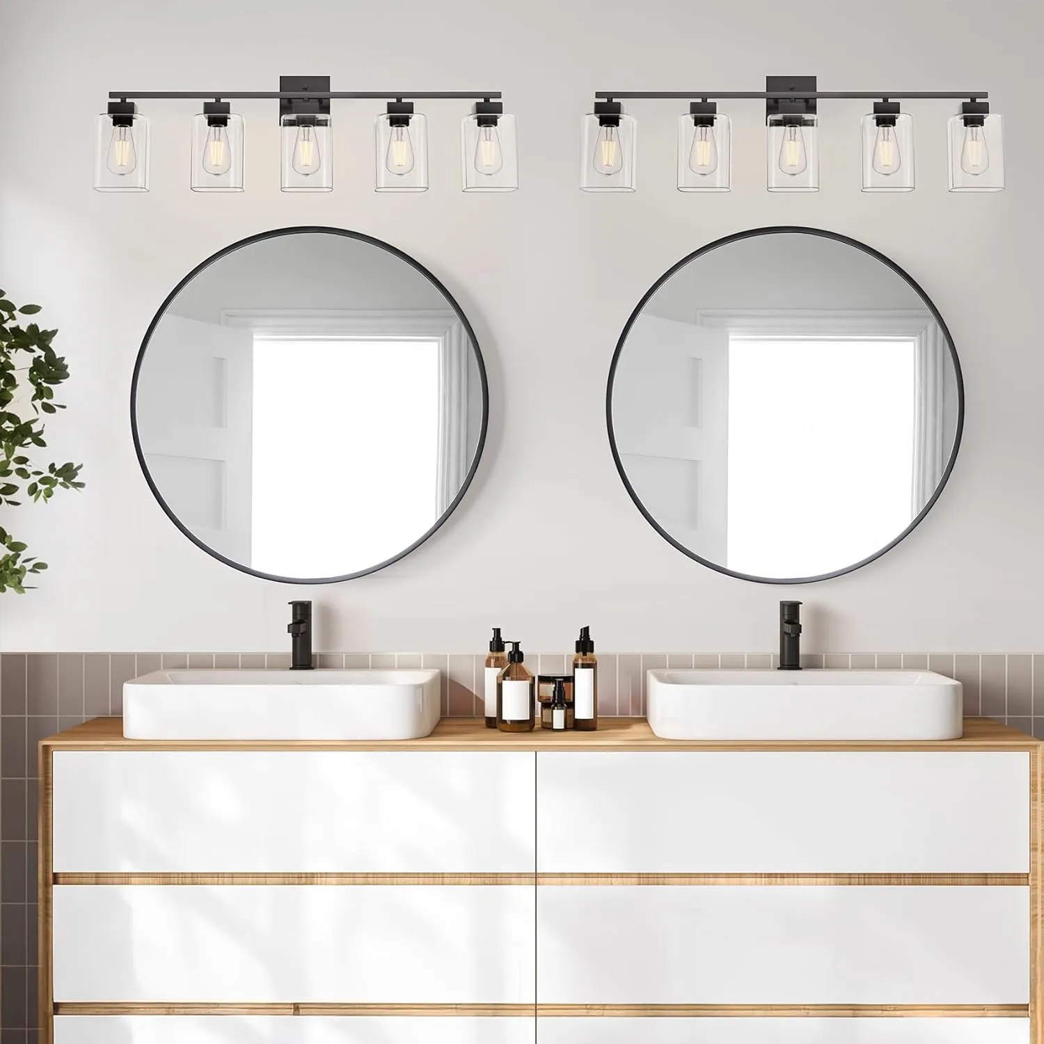 Espird 5 Light Bathroom Vanity Light - Matte Black Bathroom Light Fixtures Square Design & UL Certification, 31 Inch Black Bath Room Lighting Fixtures Over Mirror for Living Room & Bedroom & Restroom