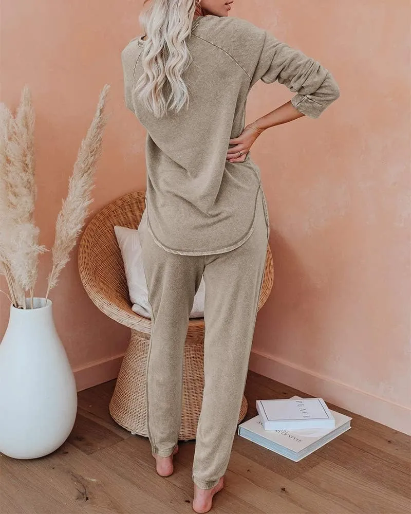 Eurivicy Women's Solid Sweatsuit Set 2 Piece Long Sleeve Pullover and Drawstring Sweatpants Sport Outfits Sets