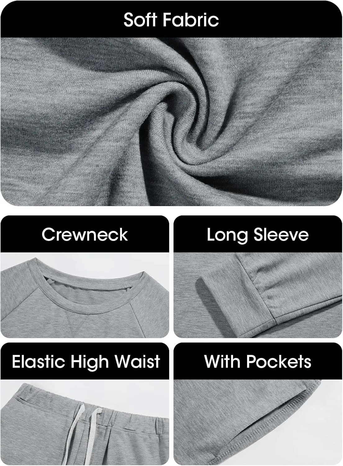 Eurivicy Women's Solid Sweatsuit Set 2 Piece Long Sleeve Pullover and Drawstring Sweatpants Sport Outfits Sets