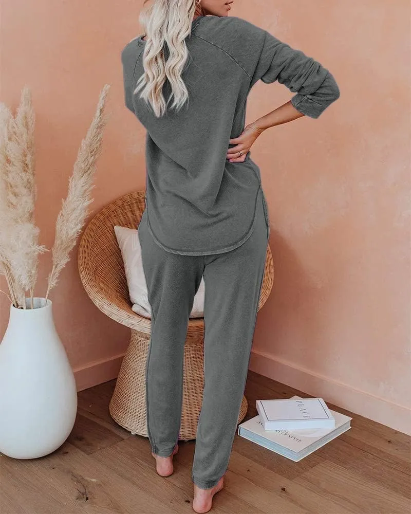 Eurivicy Women's Solid Sweatsuit Set 2 Piece Long Sleeve Pullover and Drawstring Sweatpants Sport Outfits Sets