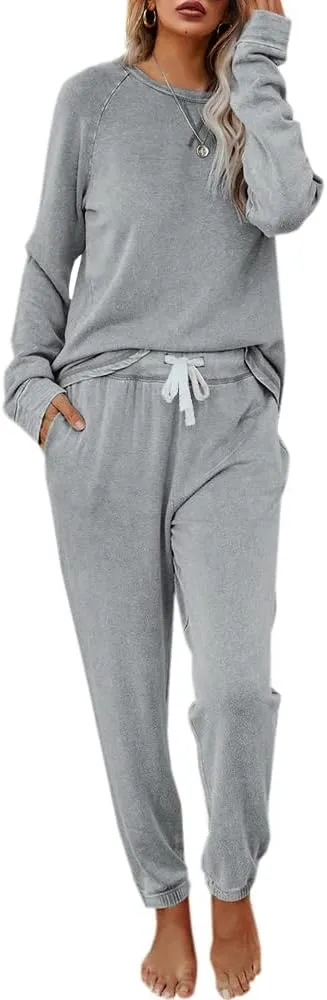 Eurivicy Women's Solid Sweatsuit Set 2 Piece Long Sleeve Pullover and Drawstring Sweatpants Sport Outfits Sets