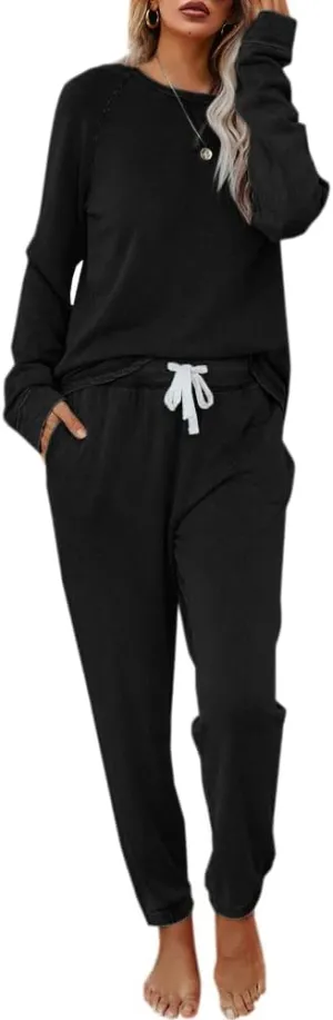 Eurivicy Women's Solid Sweatsuit Set 2 Piece Long Sleeve Pullover and Drawstring Sweatpants Sport Outfits Sets