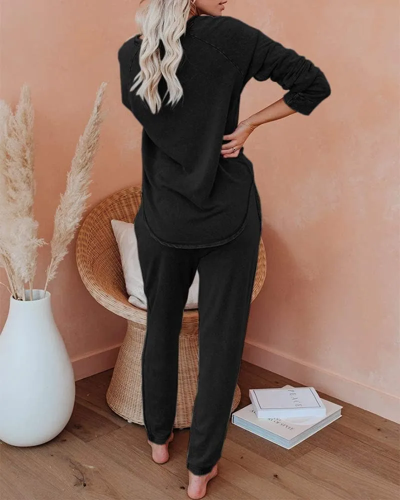 Eurivicy Women's Solid Sweatsuit Set 2 Piece Long Sleeve Pullover and Drawstring Sweatpants Sport Outfits Sets
