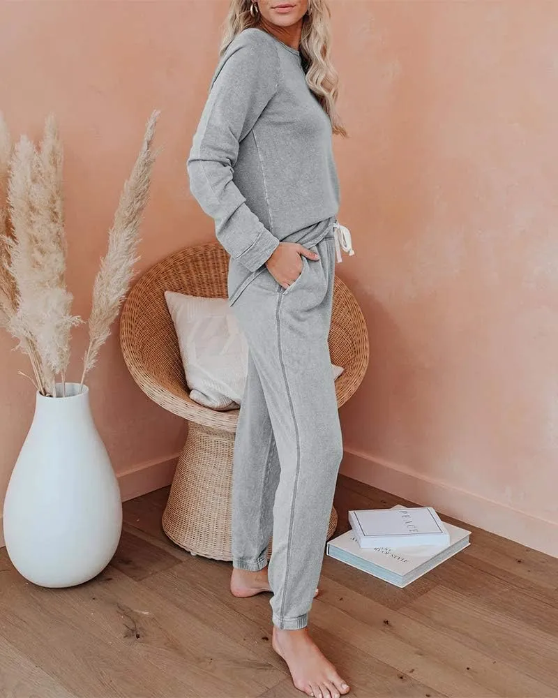Eurivicy Women's Solid Sweatsuit Set 2 Piece Long Sleeve Pullover and Drawstring Sweatpants Sport Outfits Sets