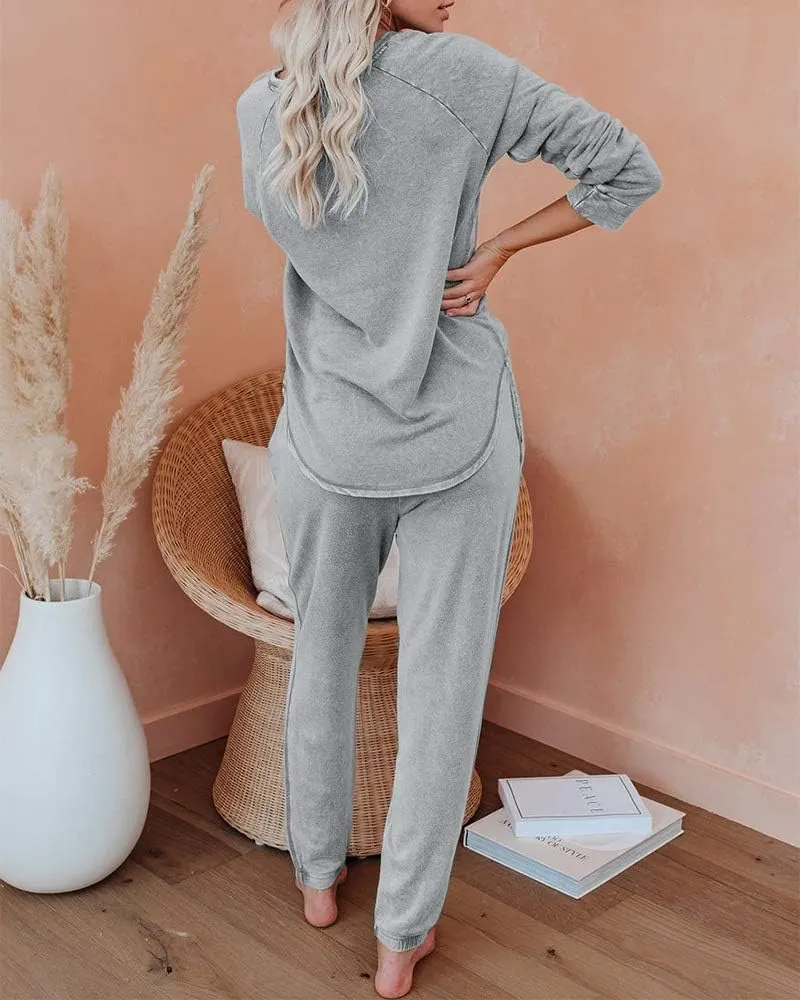 Eurivicy Women's Solid Sweatsuit Set 2 Piece Long Sleeve Pullover and Drawstring Sweatpants Sport Outfits Sets
