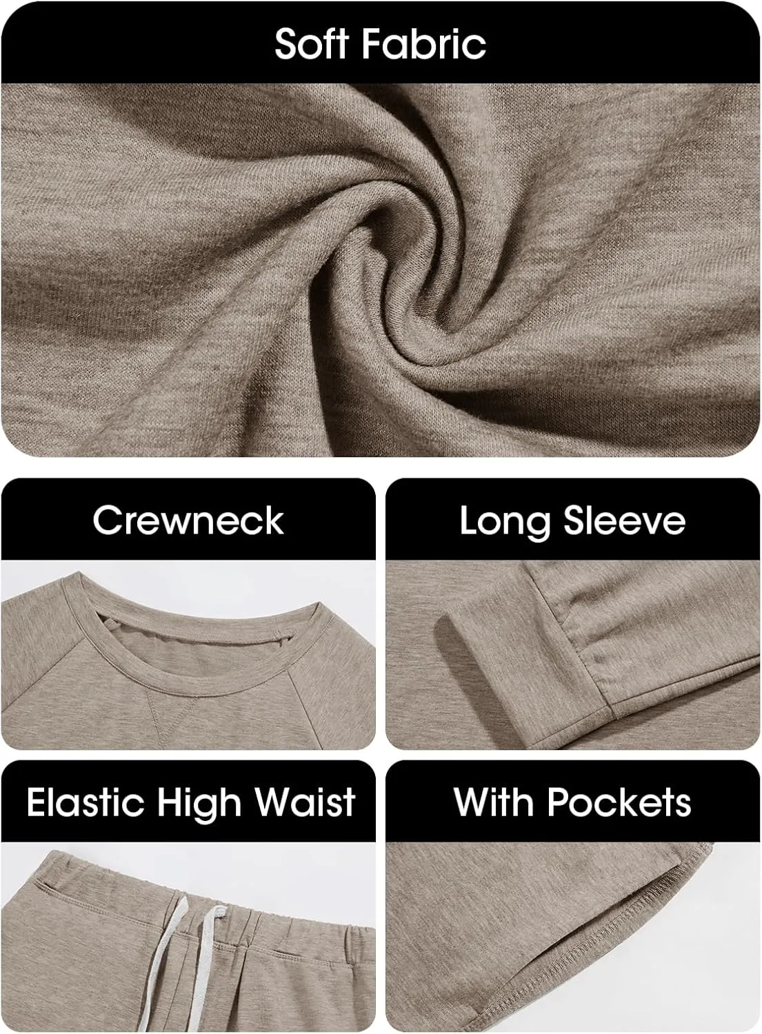 Eurivicy Women's Solid Sweatsuit Set 2 Piece Long Sleeve Pullover and Drawstring Sweatpants Sport Outfits Sets