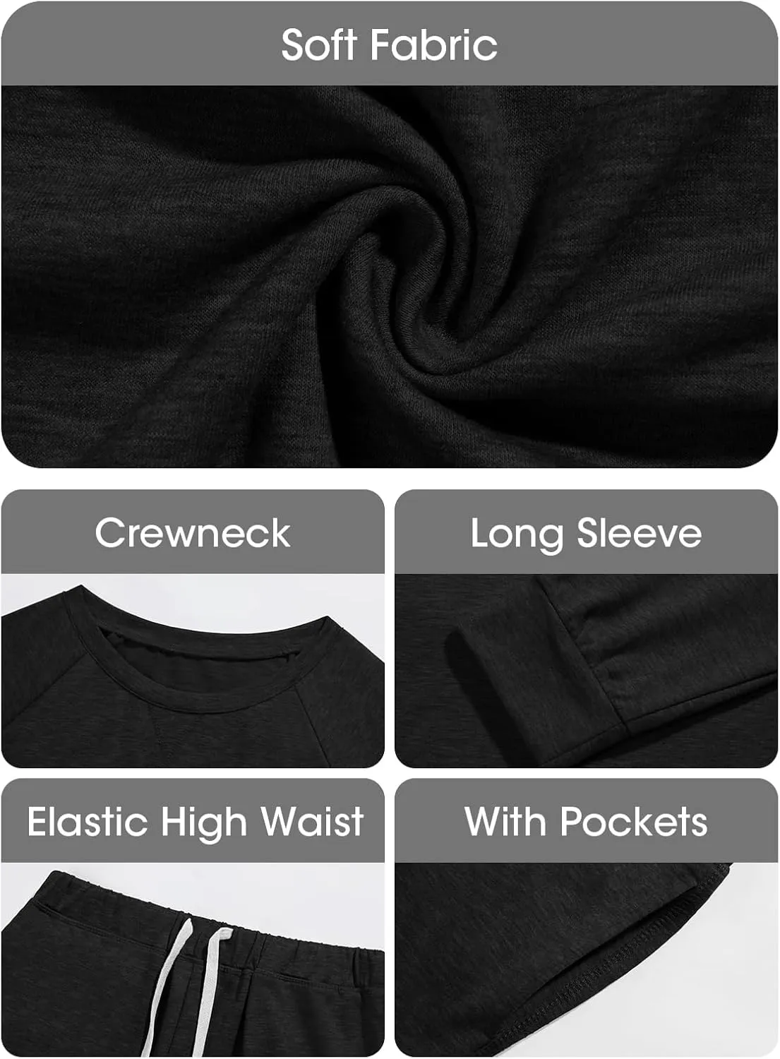Eurivicy Women's Solid Sweatsuit Set 2 Piece Long Sleeve Pullover and Drawstring Sweatpants Sport Outfits Sets