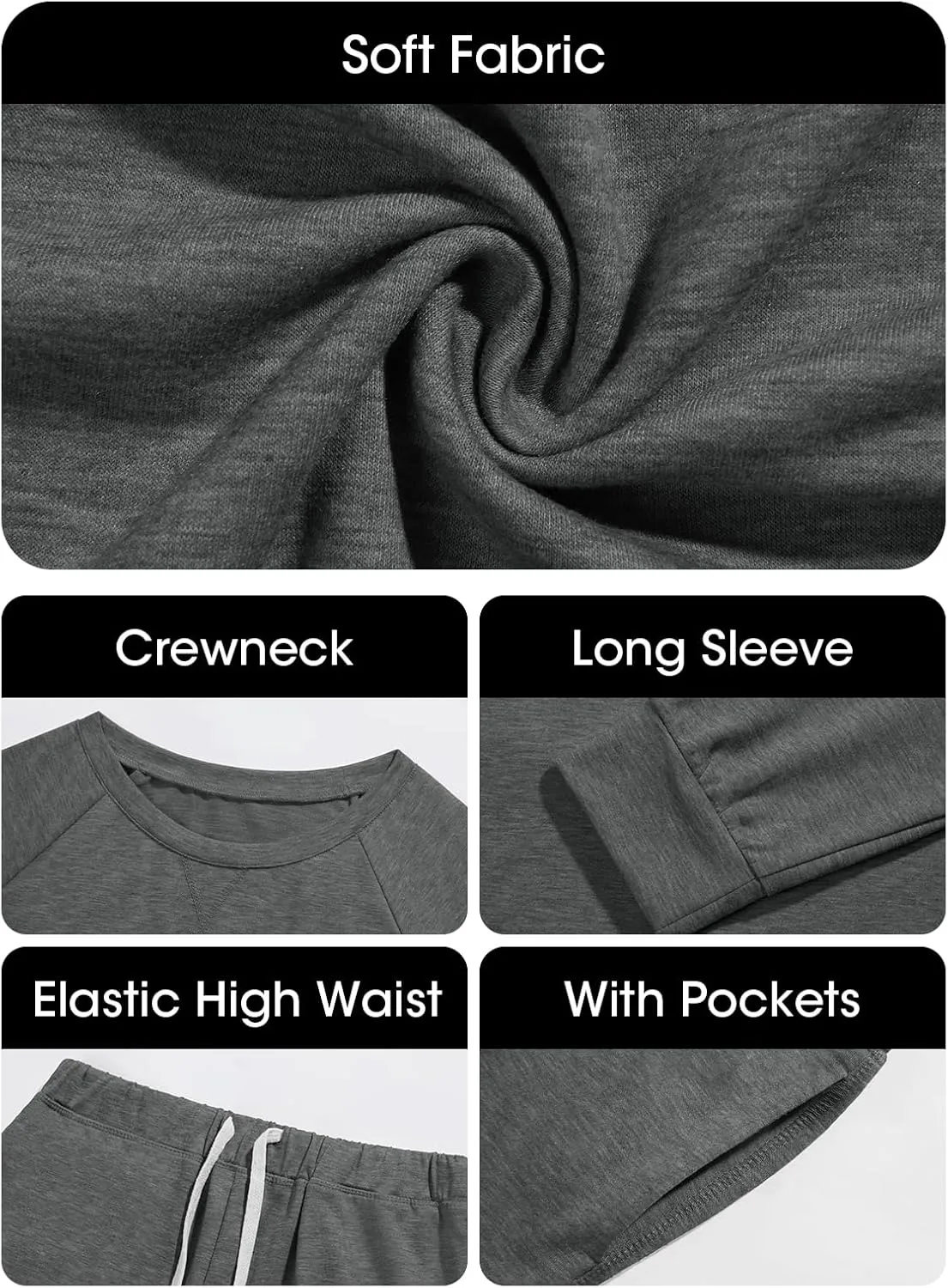 Eurivicy Women's Solid Sweatsuit Set 2 Piece Long Sleeve Pullover and Drawstring Sweatpants Sport Outfits Sets