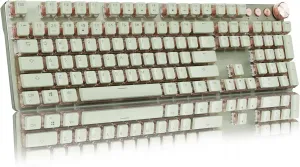 EWEADN V20 Typewriter Keyboard Wireless, 104 Keys Typewriter Style Mechanical with White Backlit, Media Knob, Pink Switch 2.4G/Bluetooth/USB-C Wired Retro Keyboard for Windows/Mac/PC-Matcha Green
