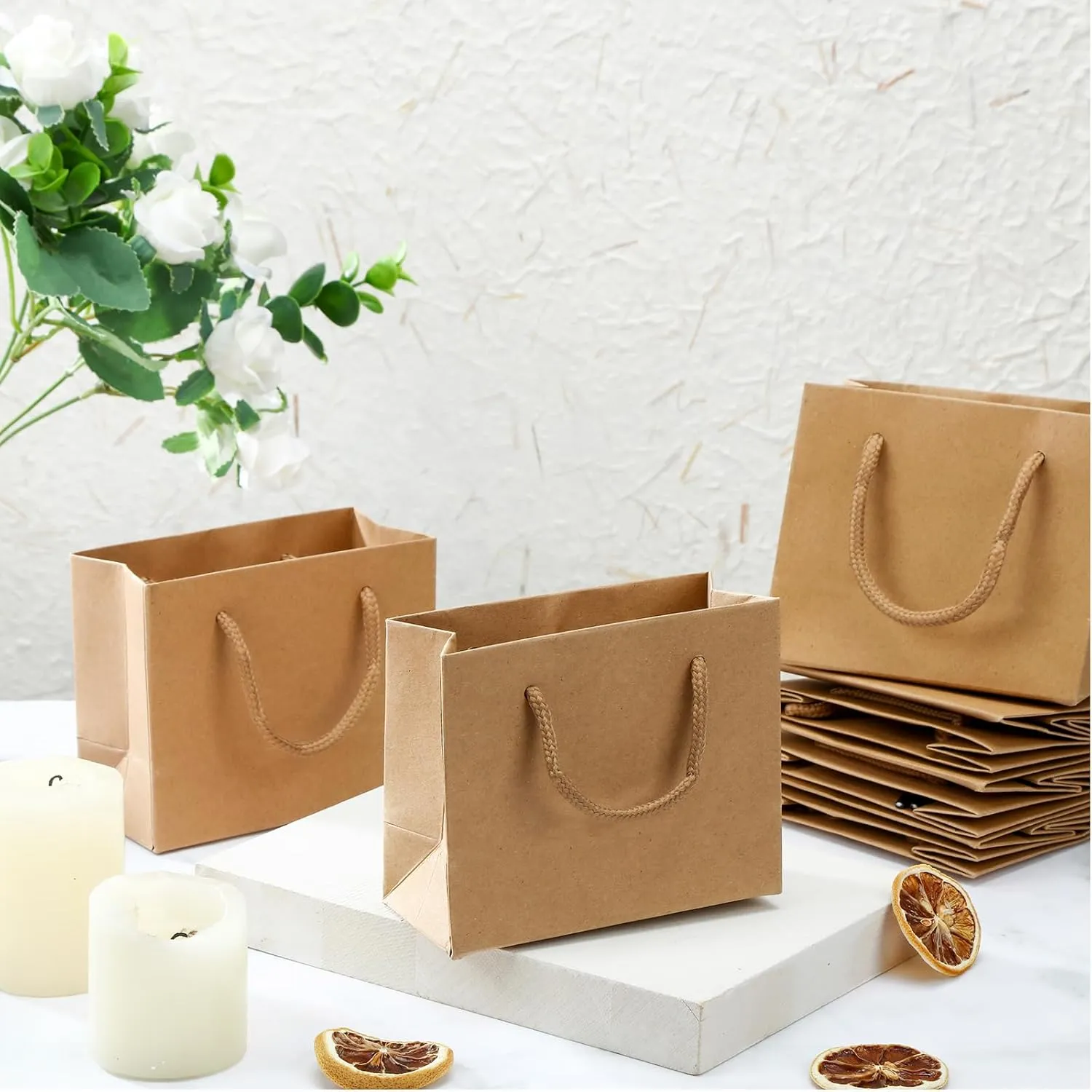 Fainne 24 Pcs Extra Small Gift Bag Mini Gift Bags with Handle for Card Wedding Baby Shower Mother Favor Birthday Party Wrapping Supplies(4 x 5 x 2 Inch,Kraft)