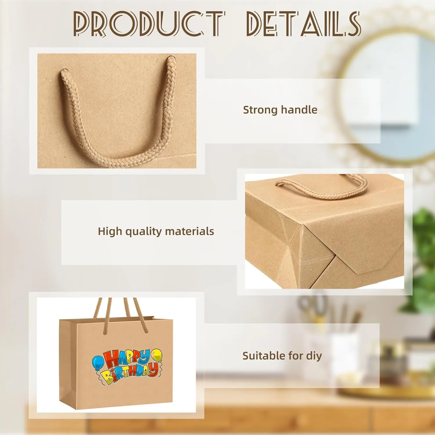 Fainne 24 Pcs Extra Small Gift Bag Mini Gift Bags with Handle for Card Wedding Baby Shower Mother Favor Birthday Party Wrapping Supplies(4 x 5 x 2 Inch,Kraft)