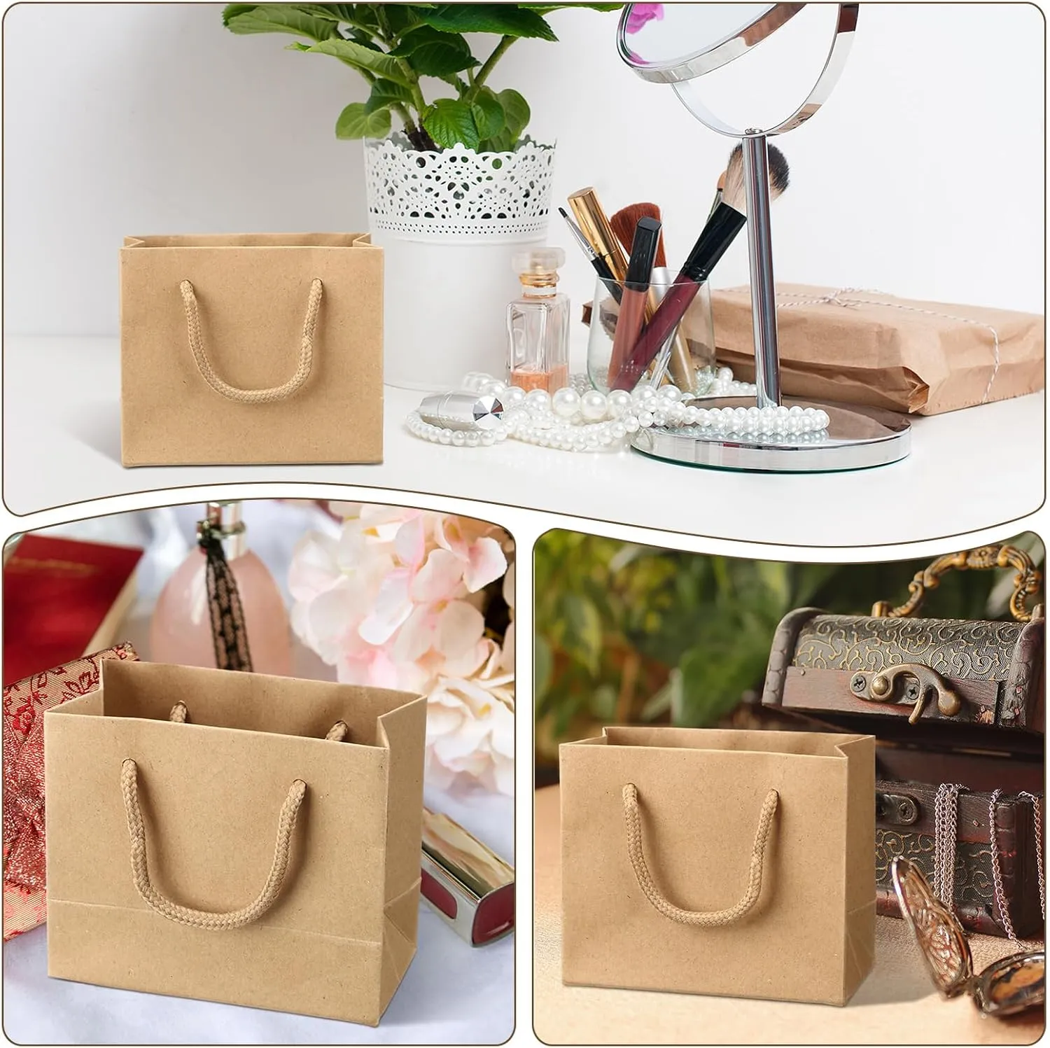 Fainne 24 Pcs Extra Small Gift Bag Mini Gift Bags with Handle for Card Wedding Baby Shower Mother Favor Birthday Party Wrapping Supplies(4 x 5 x 2 Inch,Kraft)