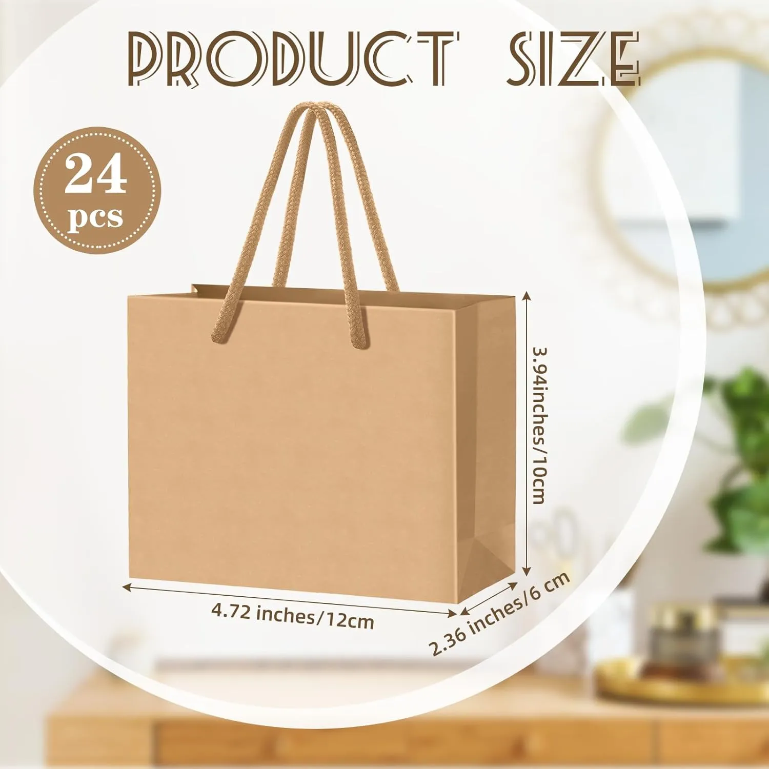 Fainne 24 Pcs Extra Small Gift Bag Mini Gift Bags with Handle for Card Wedding Baby Shower Mother Favor Birthday Party Wrapping Supplies(4 x 5 x 2 Inch,Kraft)