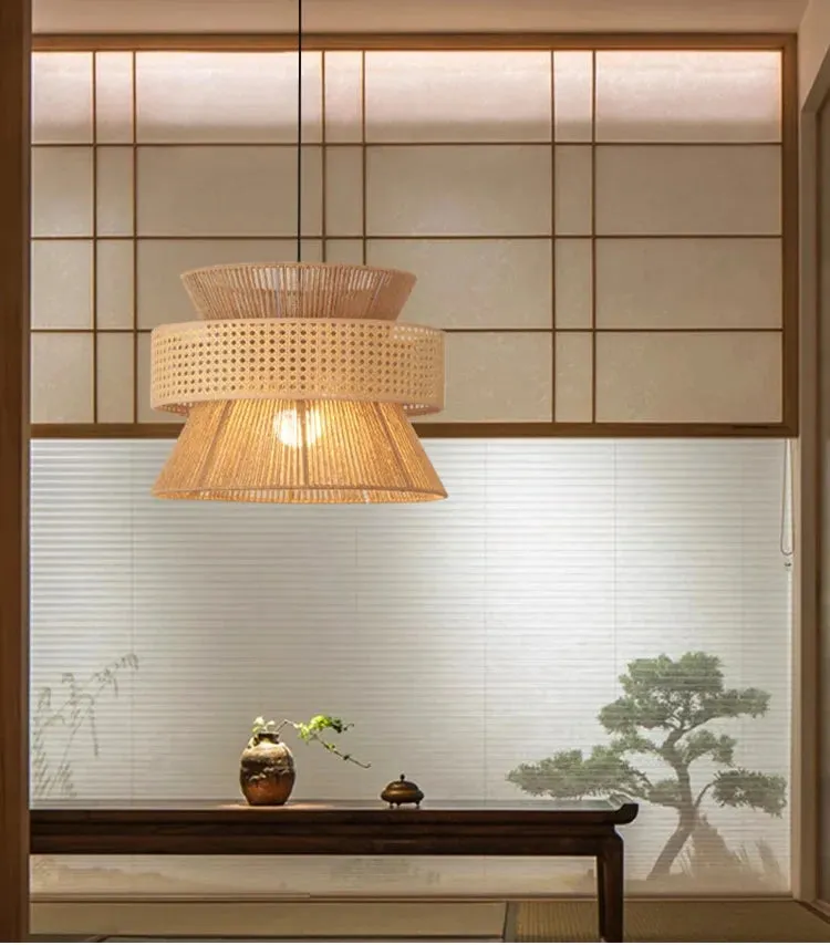 Farmhouse Large Drum Rattan Pendant Light