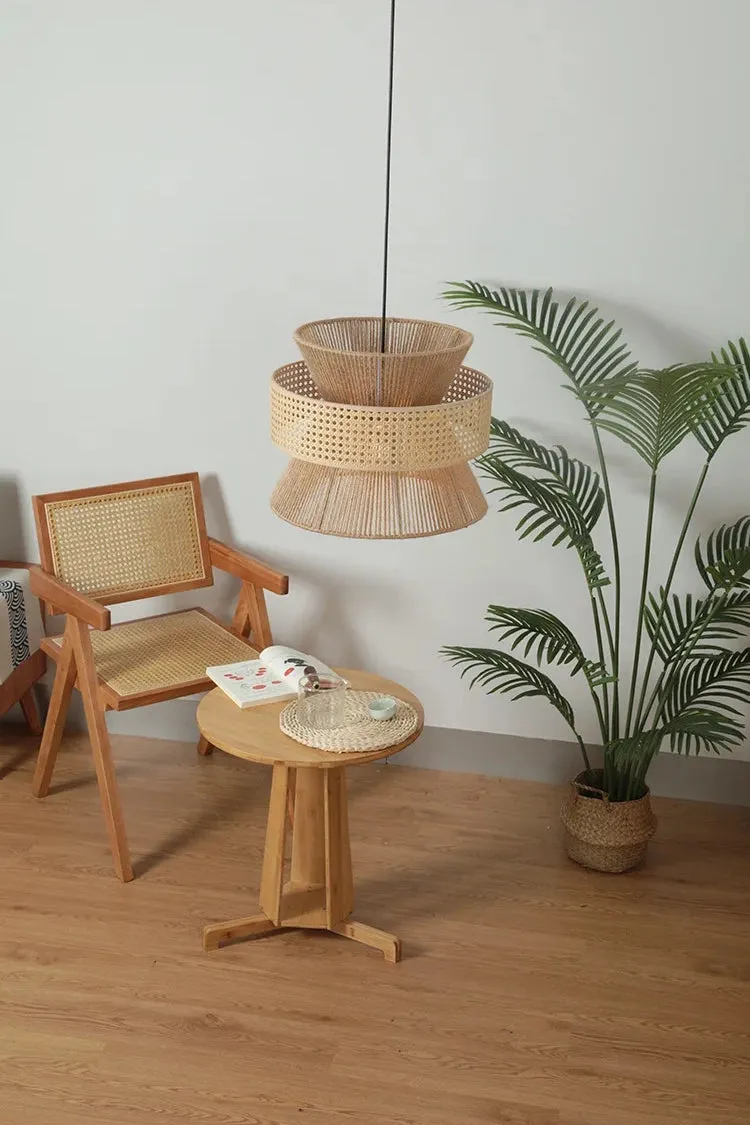 Farmhouse Large Drum Rattan Pendant Light