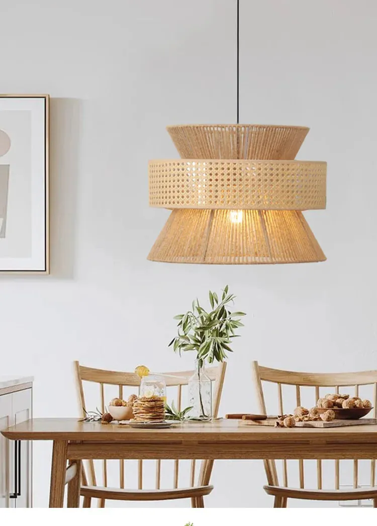 Farmhouse Large Drum Rattan Pendant Light