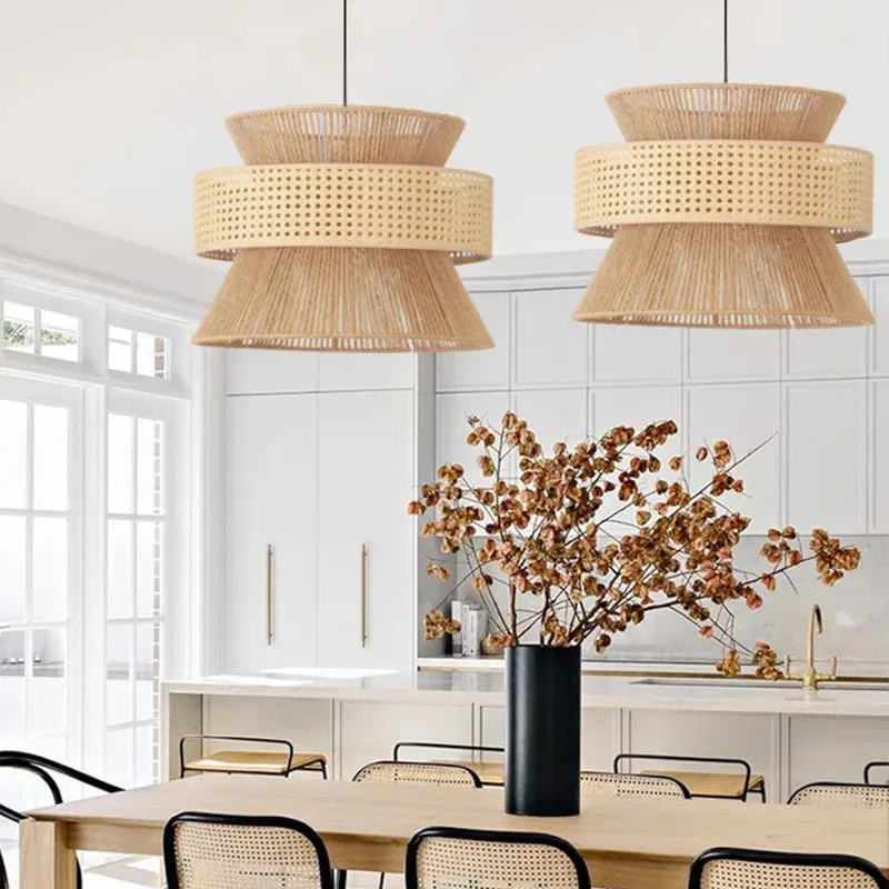 Farmhouse Large Drum Rattan Pendant Light