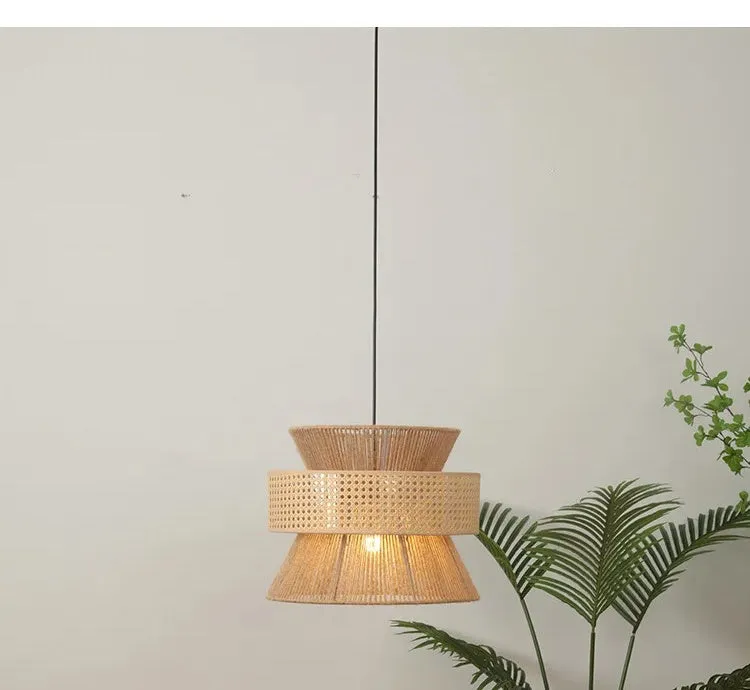 Farmhouse Large Drum Rattan Pendant Light