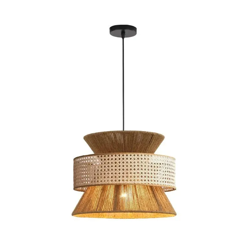 Farmhouse Large Drum Rattan Pendant Light