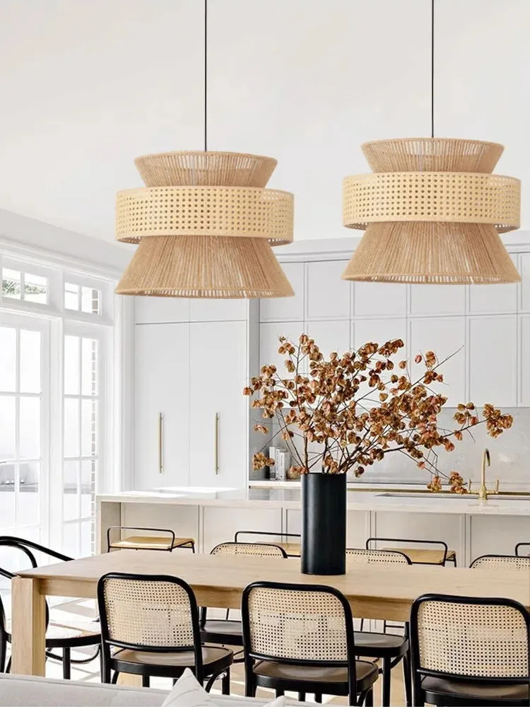 Farmhouse Large Drum Rattan Pendant Light