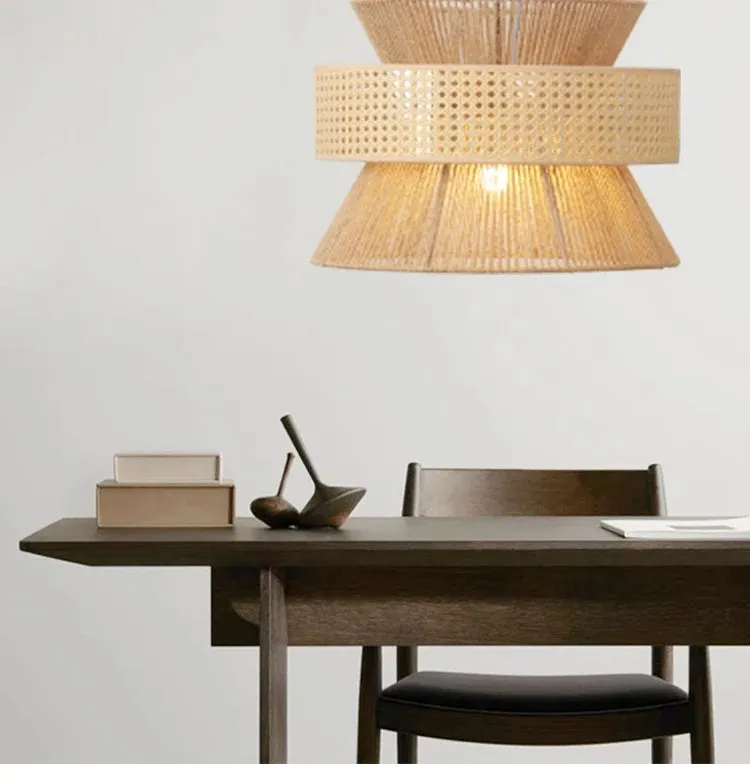 Farmhouse Large Drum Rattan Pendant Light