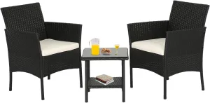 FDW Wicker Outdoor Furniture Patio Furniture Set of 3 Rattan Patio Chairs Outdoor Chairs Patio Conversation Set with Coffee Table for Yard Backyard Lawn Porch Poolside Balcony,Black