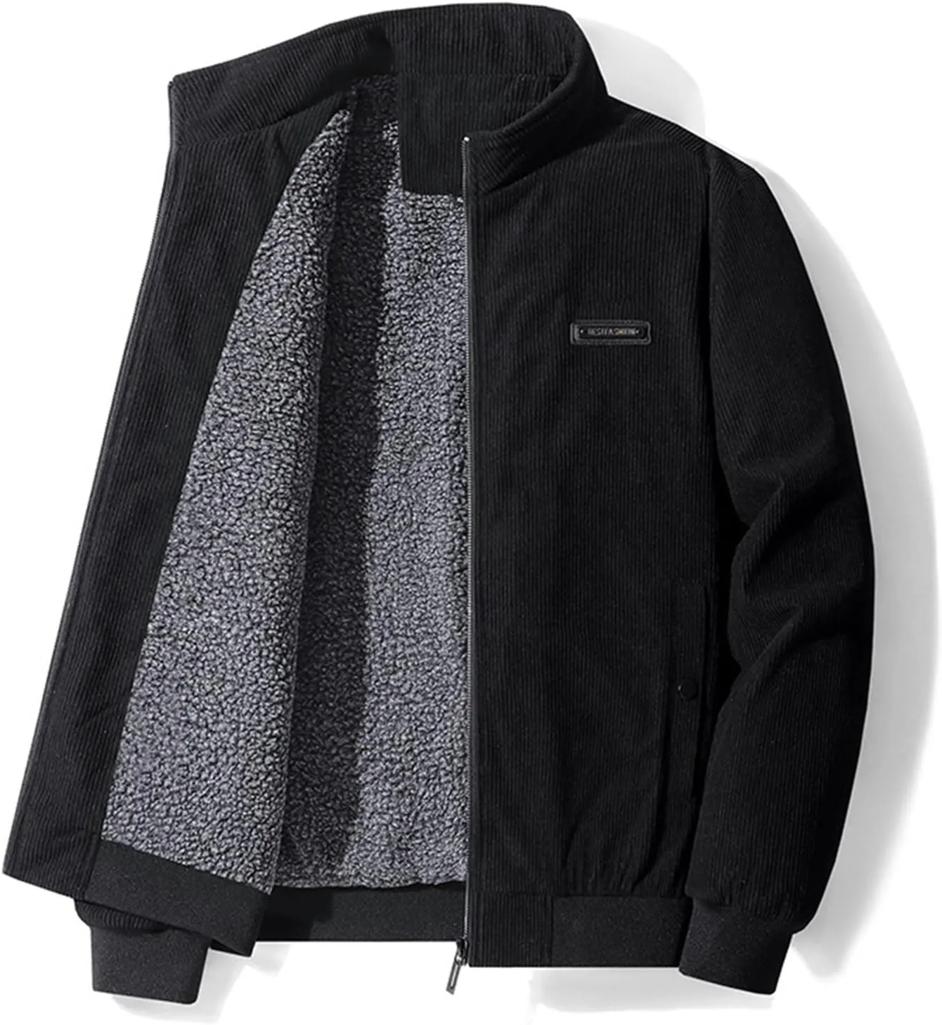 Febecool Men's Plush Thickened Jacket Large Size Jacket Solid Color Lapel Loose Lambswood Jacket