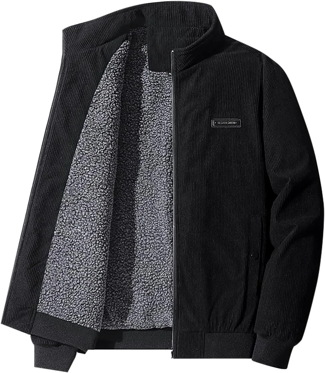Febecool Men's Plush Thickened Jacket Large Size Jacket Solid Color Lapel Loose Lambswood Jacket