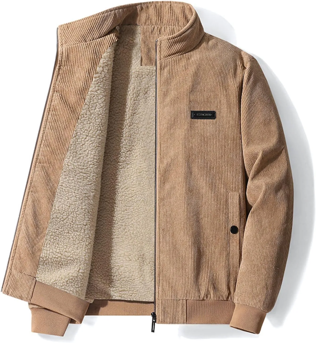 Febecool Men's Plush Thickened Jacket Large Size Jacket Solid Color Lapel Loose Lambswood Jacket