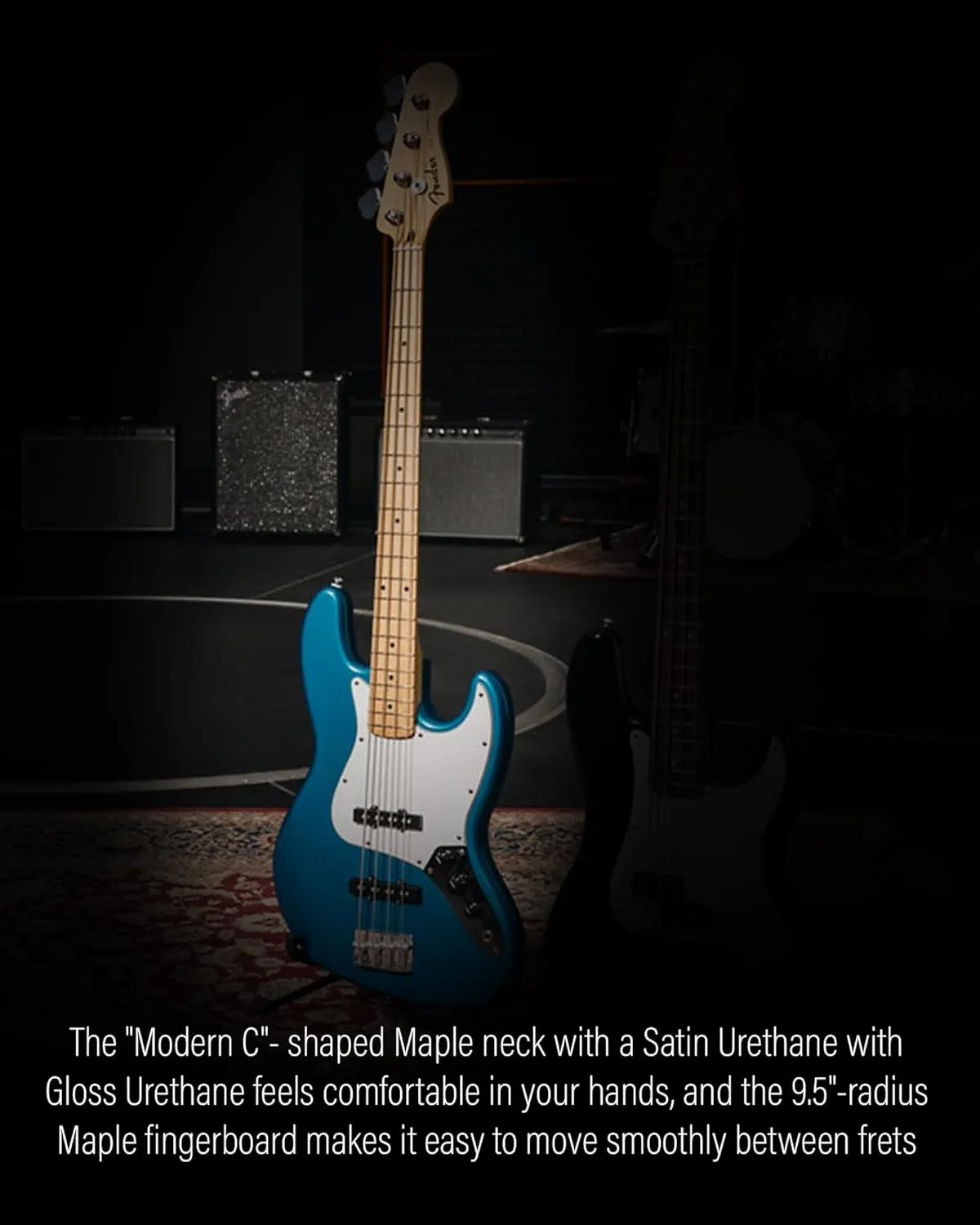 Fender Standard Jazz Bass - Aqua Marine Metallic Bundle with Strap, Guitar Cleaning Kit, and Austin Bazaar Instructional Video