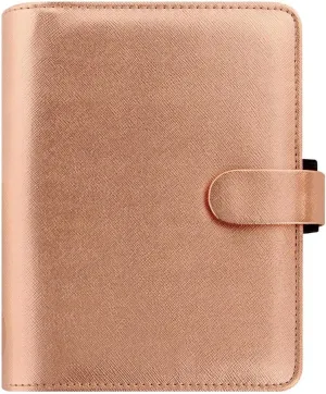 Filofax Saffiano Metallic Organizer, Pocket Size, Rose Gold - Cross-Grain, Leather-Look, Bright Metallic Finish, Six Rings, Week-to-View Calendar Diary, Multilingual, 2025 (C022626-25)