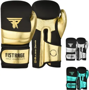 FISTRAGE Boxing Gloves Metallic Leather MMA Training Muay Thai Kick Boxing Sparring Heavy Bag Workout Glove Mitts for Men & Women