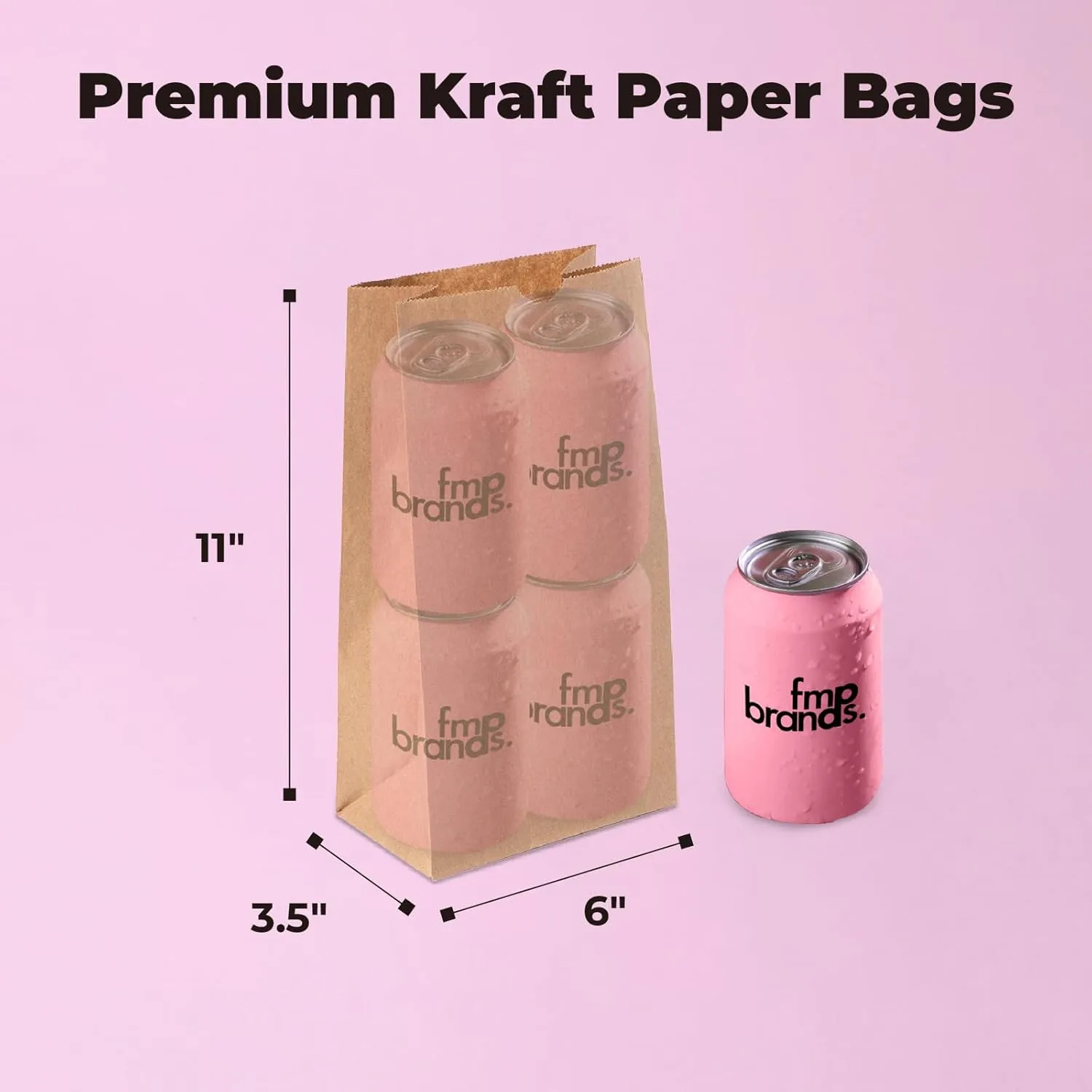 Fit Meal Prep 200 Pack 6 lb Brown Paper Lunch Bags, 11 x 6 x 3.5" Premium Kraft Paper Bags Bulk for Small Business, Recyclable Snack Sacks, Durable Grocery Bag for Food Storage, Packing