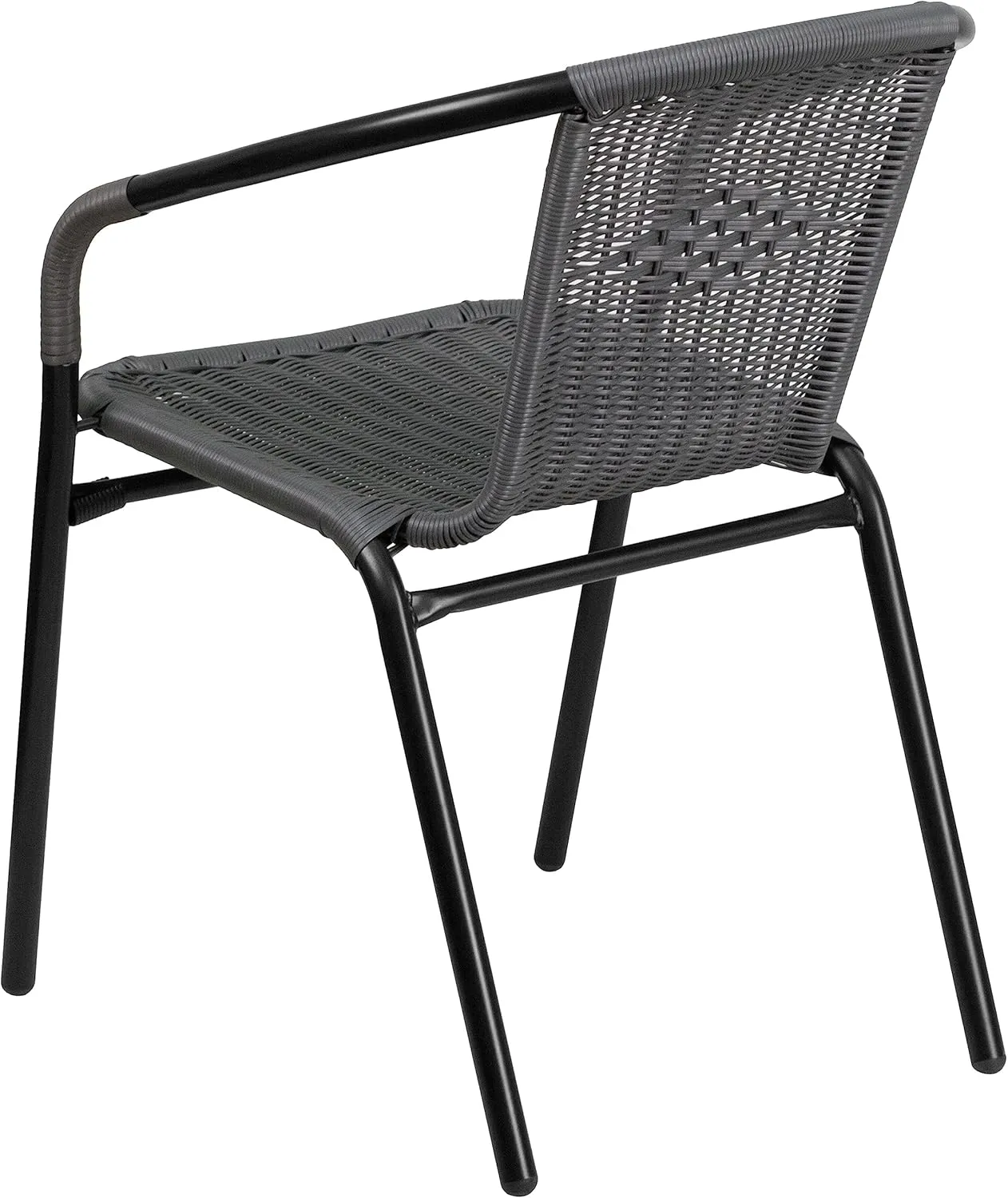 Flash Furniture Lila Modern Rattan Indoor/Outdoor Stackable Dining Chairs, Stacking Rattan Bistro Chairs for Patio or Restaurant, Set of 4, Gray