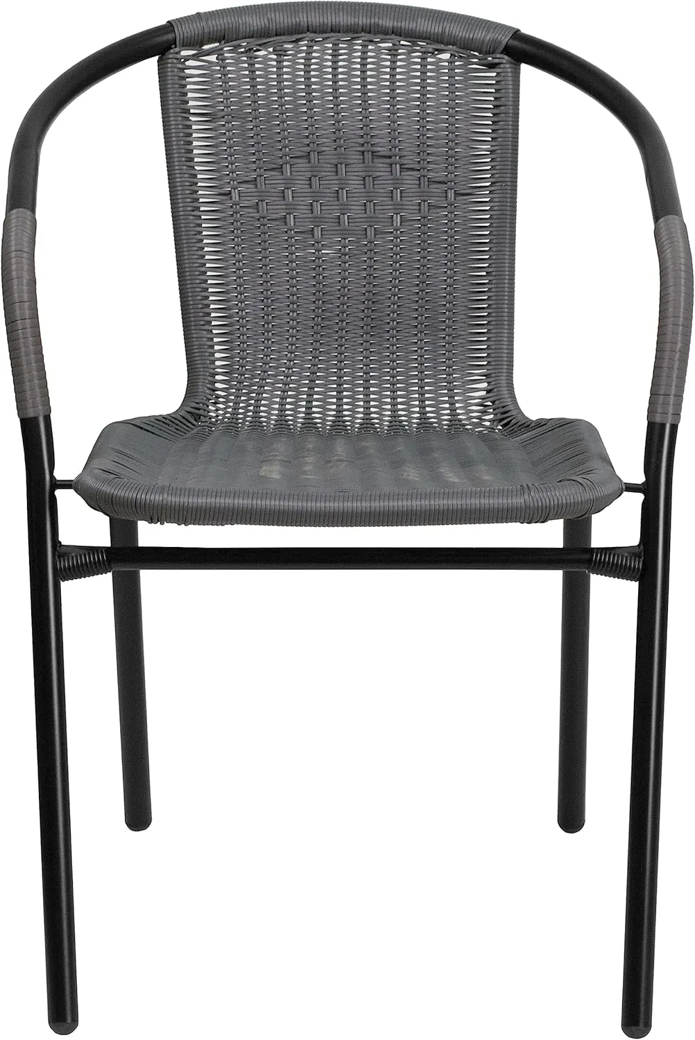 Flash Furniture Lila Modern Rattan Indoor/Outdoor Stackable Dining Chairs, Stacking Rattan Bistro Chairs for Patio or Restaurant, Set of 4, Gray