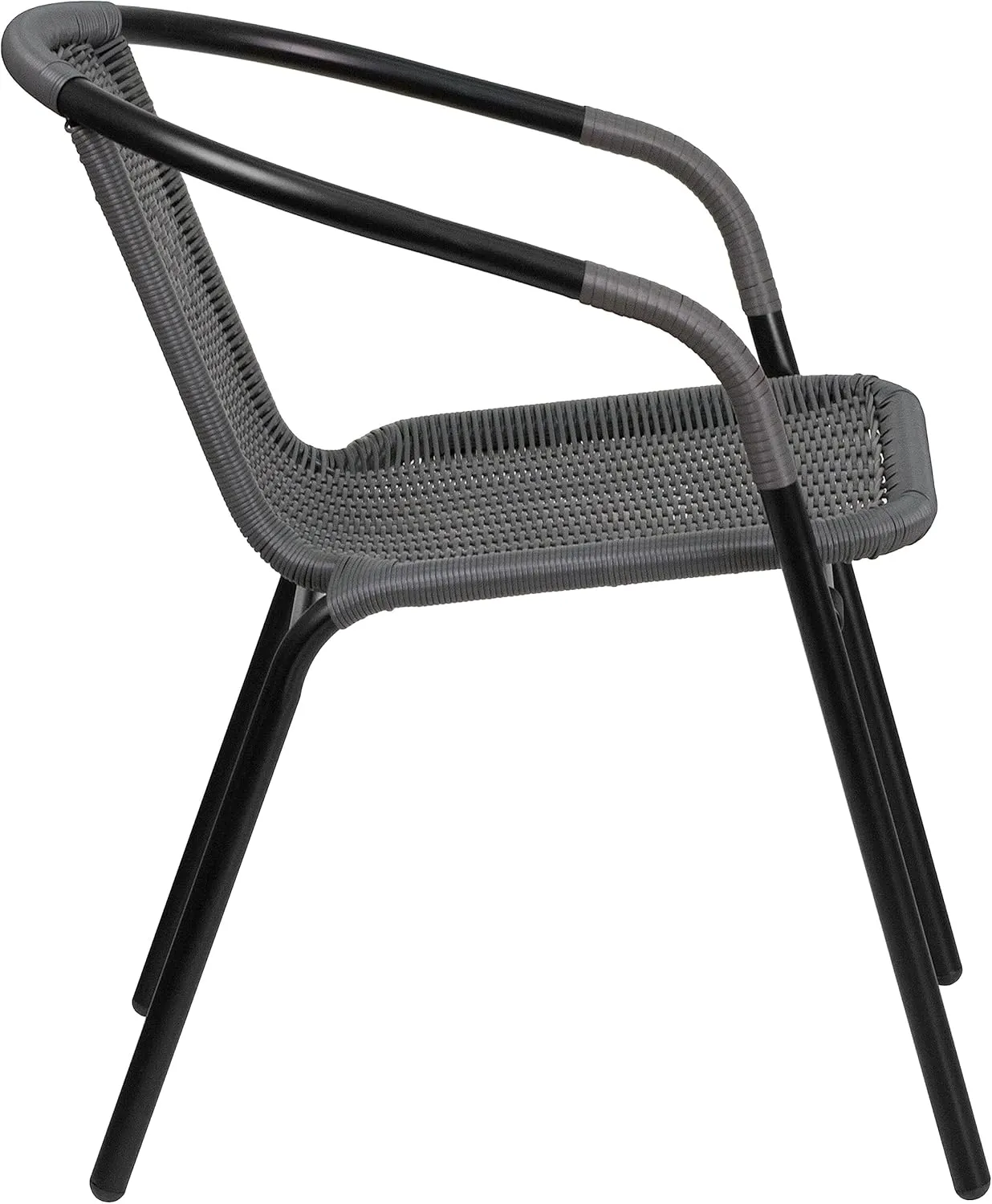 Flash Furniture Lila Modern Rattan Indoor/Outdoor Stackable Dining Chairs, Stacking Rattan Bistro Chairs for Patio or Restaurant, Set of 4, Gray