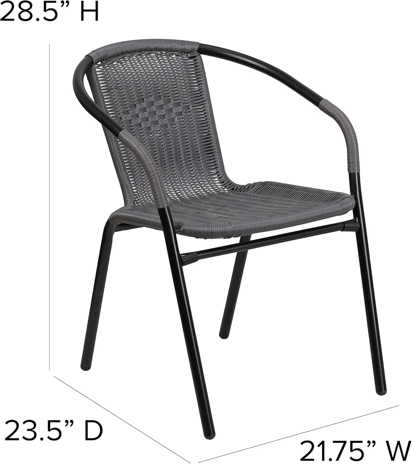 Flash Furniture Lila Modern Rattan Indoor/Outdoor Stackable Dining Chairs, Stacking Rattan Bistro Chairs for Patio or Restaurant, Set of 4, Gray