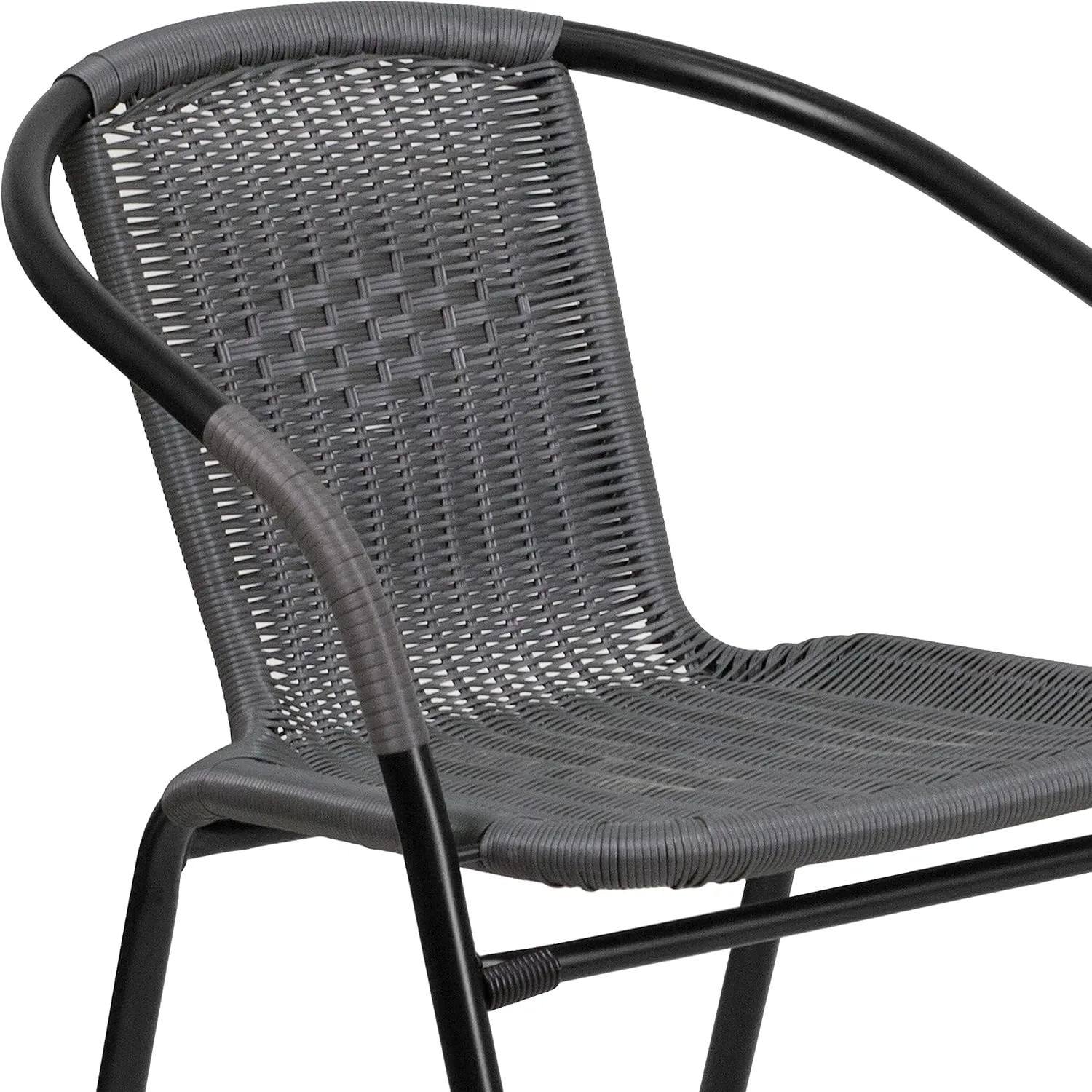 Flash Furniture Lila Modern Rattan Indoor/Outdoor Stackable Dining Chairs, Stacking Rattan Bistro Chairs for Patio or Restaurant, Set of 4, Gray