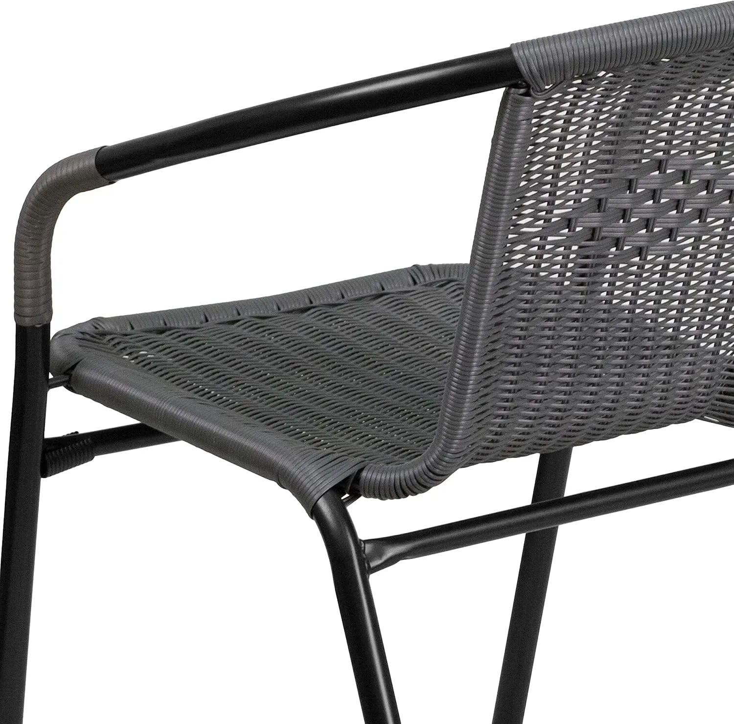 Flash Furniture Lila Modern Rattan Indoor/Outdoor Stackable Dining Chairs, Stacking Rattan Bistro Chairs for Patio or Restaurant, Set of 4, Gray
