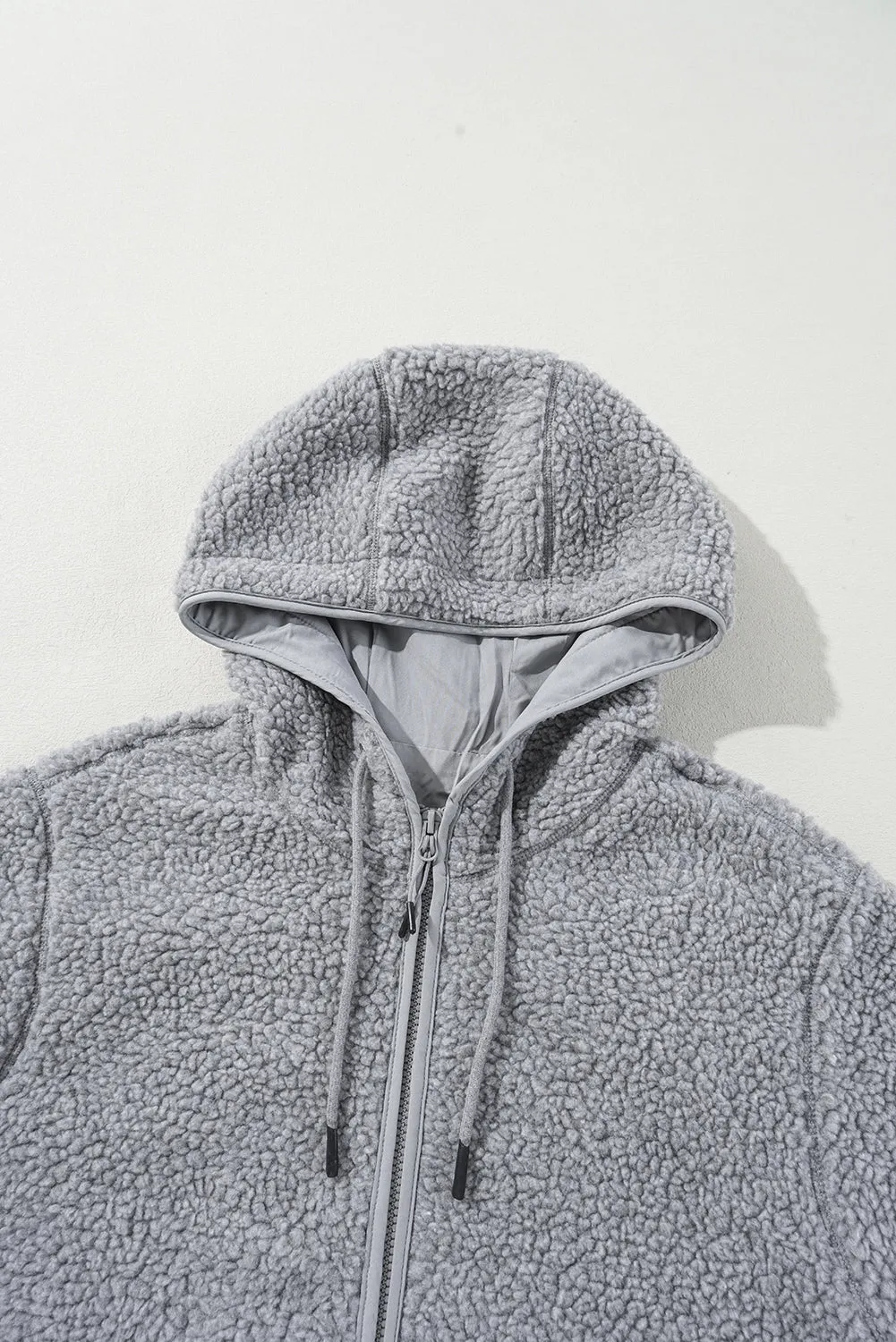 Fleece Zip Up Drawstring Hooded Pocketed Jacket