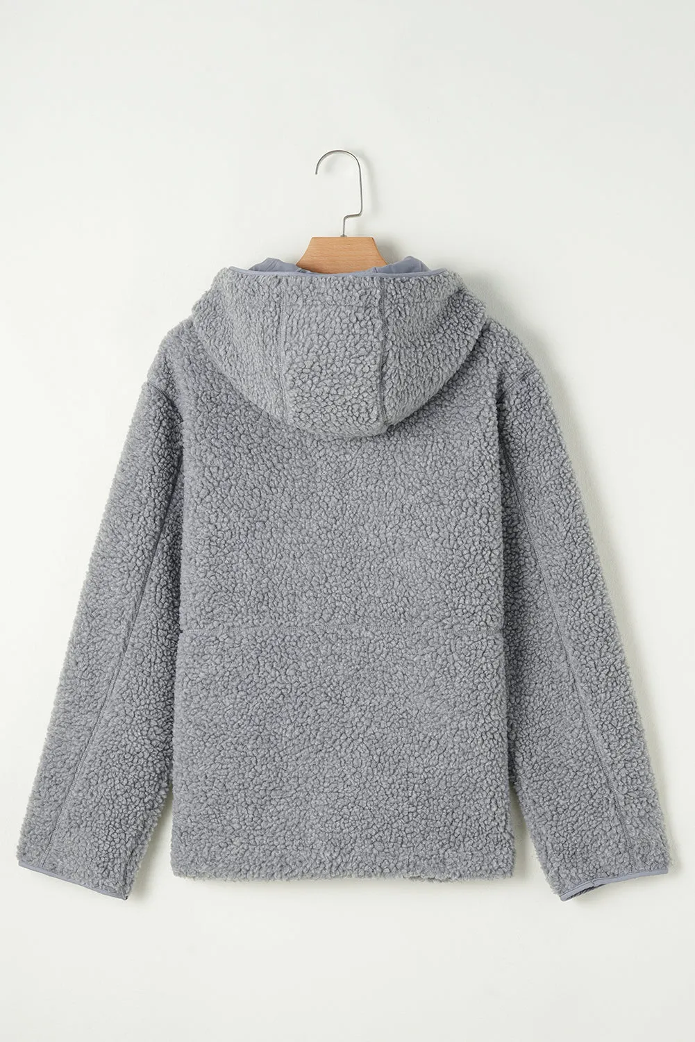 Fleece Zip Up Drawstring Hooded Pocketed Jacket
