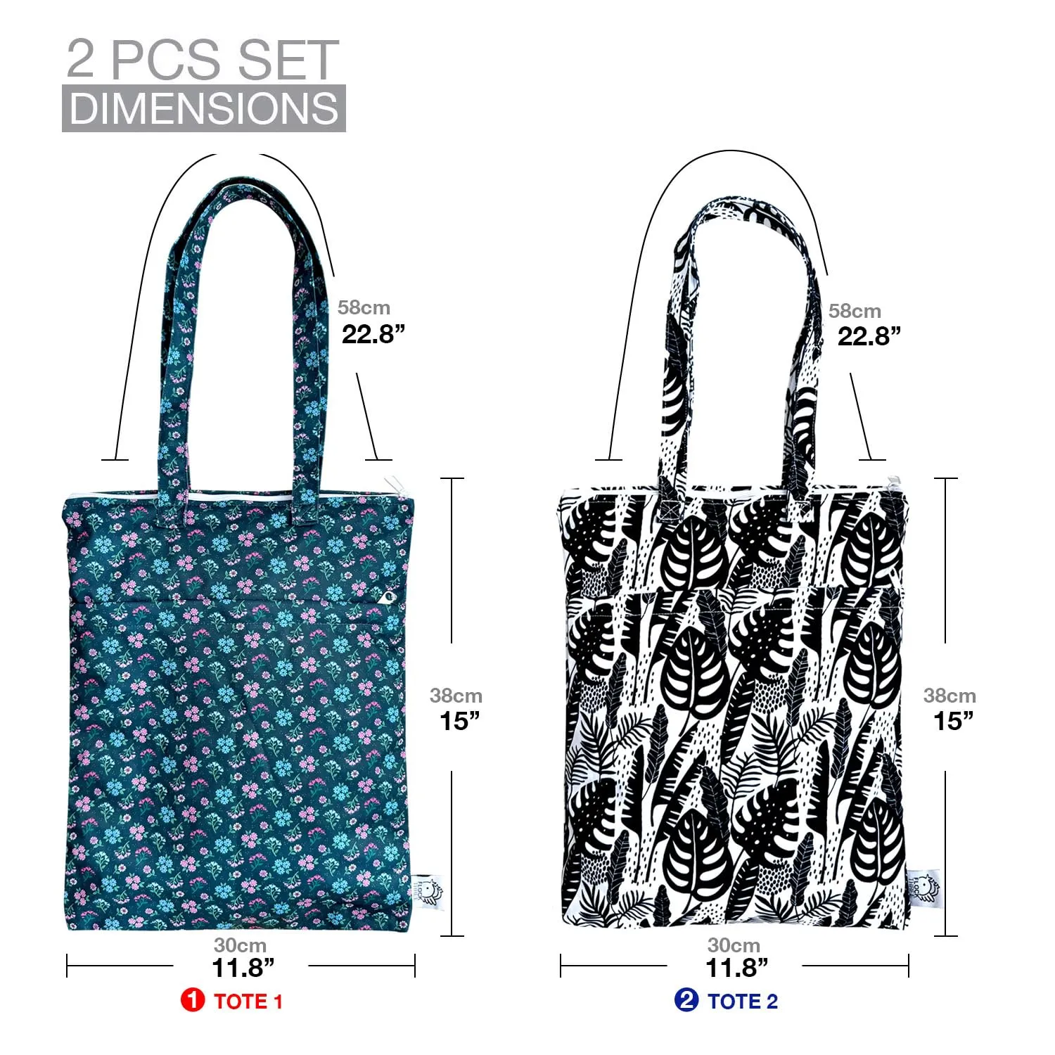 FLOCK THREE Waterproof wet bag tote reusable for wet clothes baby diapers stroller swimsuit travel washable toiletries pouch large electronics case 2 pack (Foral Fantasy)
