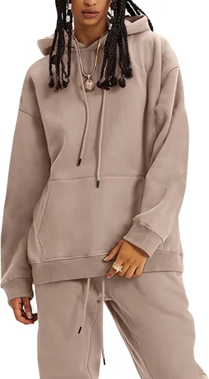 Flygo Womens Fleece 2 Piece Outfits Lounge Hoodie Sweatsuits Sets Oversized Sweatshirt Baggy Sweatpants Set W/Pockets
