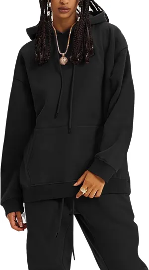 Flygo Womens Fleece 2 Piece Outfits Lounge Hoodie Sweatsuits Sets Oversized Sweatshirt Baggy Sweatpants Set W/Pockets