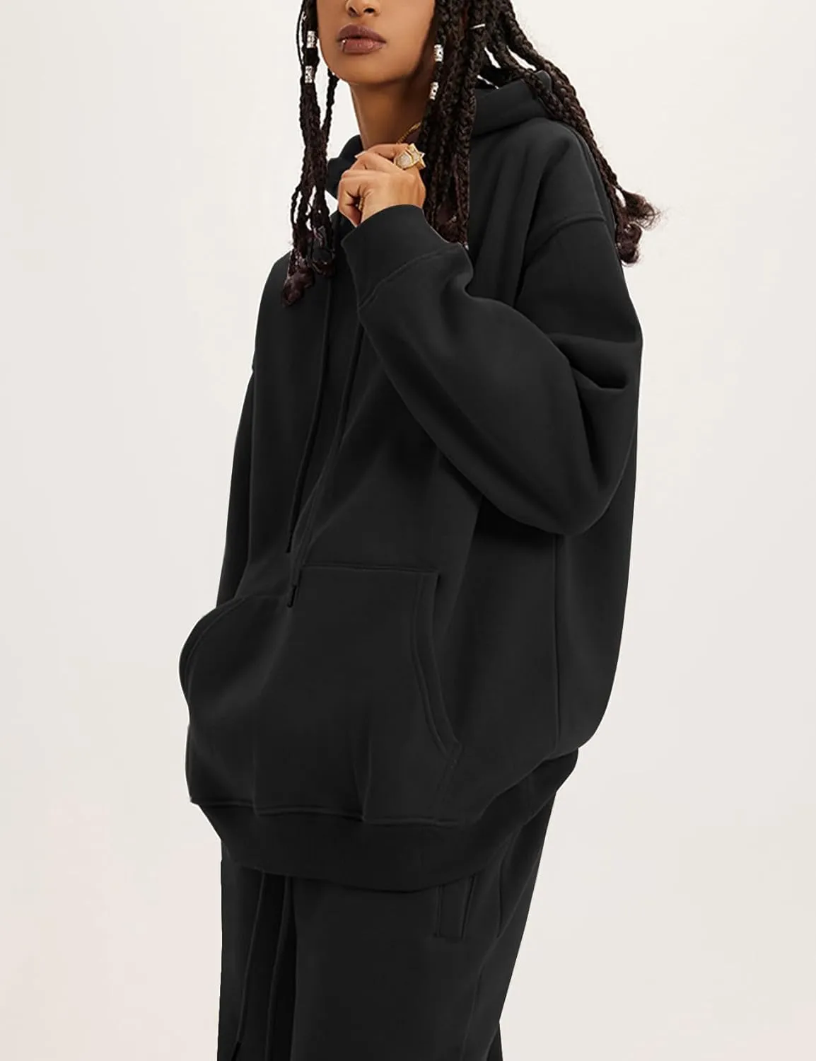 Flygo Womens Fleece 2 Piece Outfits Lounge Hoodie Sweatsuits Sets Oversized Sweatshirt Baggy Sweatpants Set W/Pockets