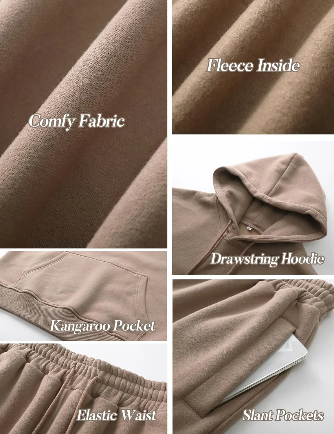 Flygo Womens Fleece 2 Piece Outfits Lounge Hoodie Sweatsuits Sets Oversized Sweatshirt Baggy Sweatpants Set W/Pockets